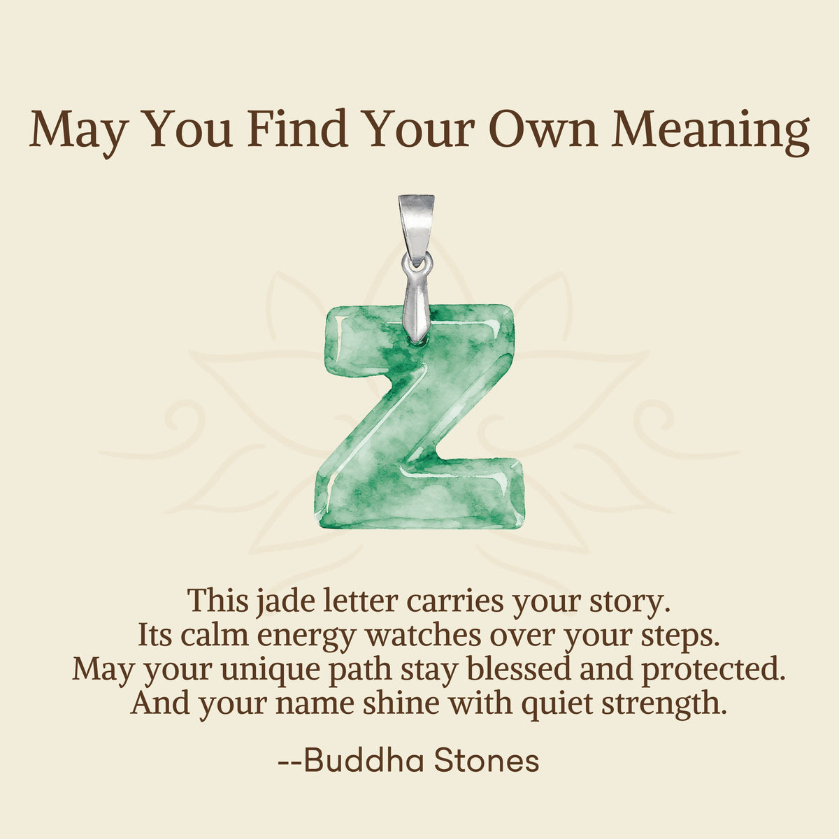 Buddha Stones May You Find Your Own Meaning Natural A-Z Letter Jade Titanium Steel Chain Necklace Includes Gift Message Card