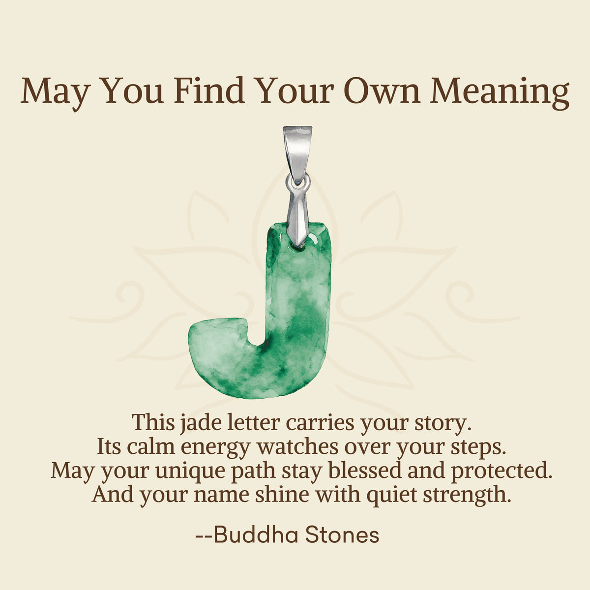 Buddha Stones May You Find Your Own Meaning Natural A-Z Letter Jade 925 Sterling Silver Chain Necklace Includes Gift Message Card