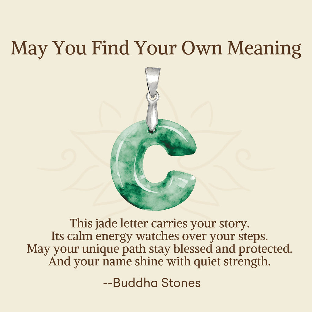 Buddha Stones May You Find Your Own Meaning Natural A-Z Letter Jade 925 Sterling Silver Chain Necklace Includes Gift Message Card