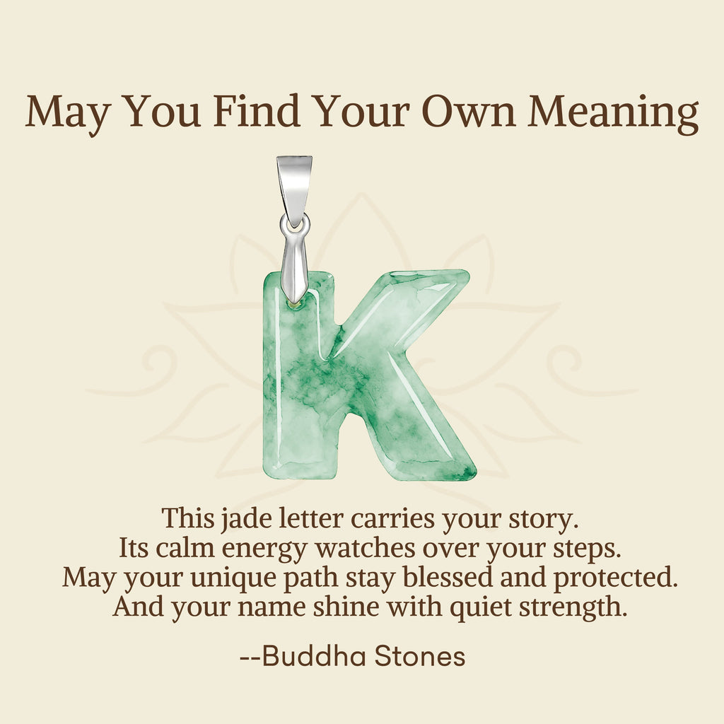 Buddha Stones May You Find Your Own Meaning Natural A-Z Letter Jade Titanium Steel Chain Necklace Includes Gift Message Card