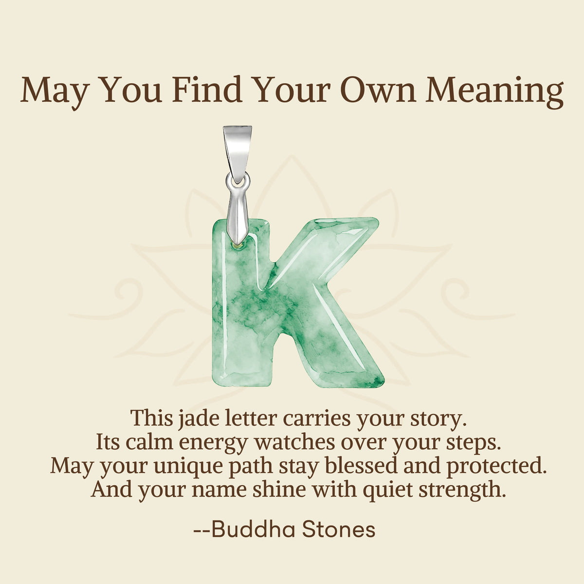 Buddha Stones May You Find Your Own Meaning Natural A-Z Letter Jade Titanium Steel Chain Necklace Includes Gift Message Card