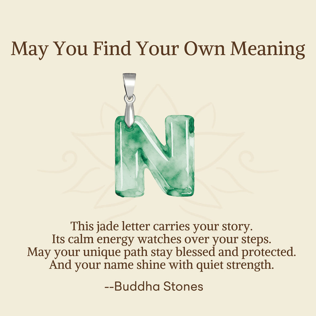 Buddha Stones May You Find Your Own Meaning Natural A-Z Letter Jade 925 Sterling Silver Chain Necklace Includes Gift Message Card