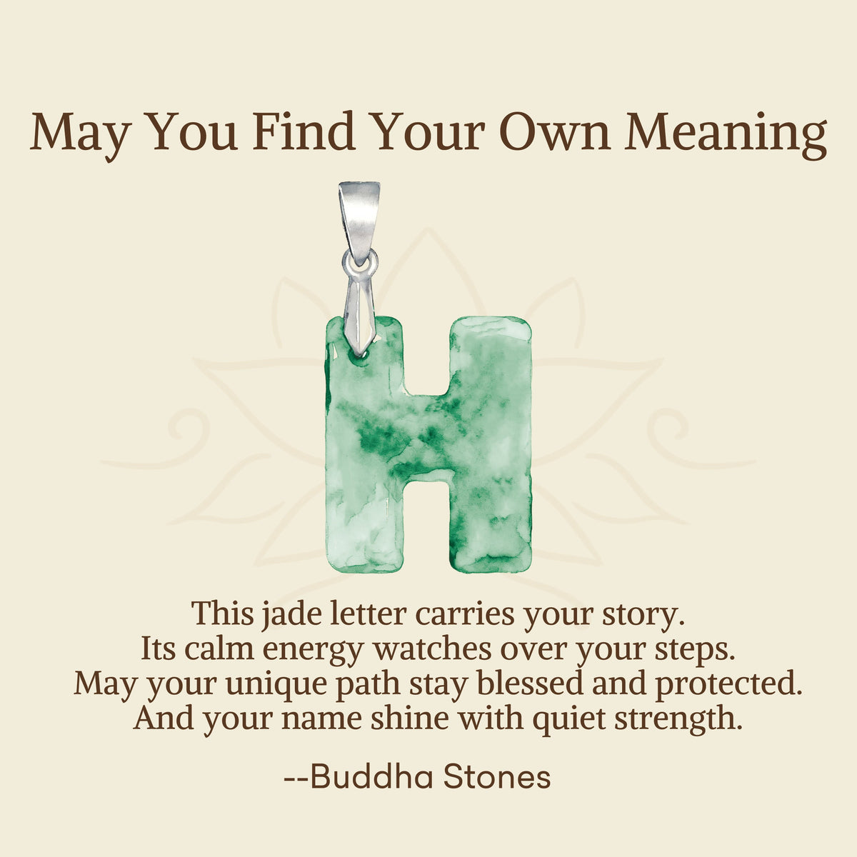 Buddha Stones May You Find Your Own Meaning Natural A-Z Letter Jade 925 Sterling Silver Chain Necklace Includes Gift Message Card