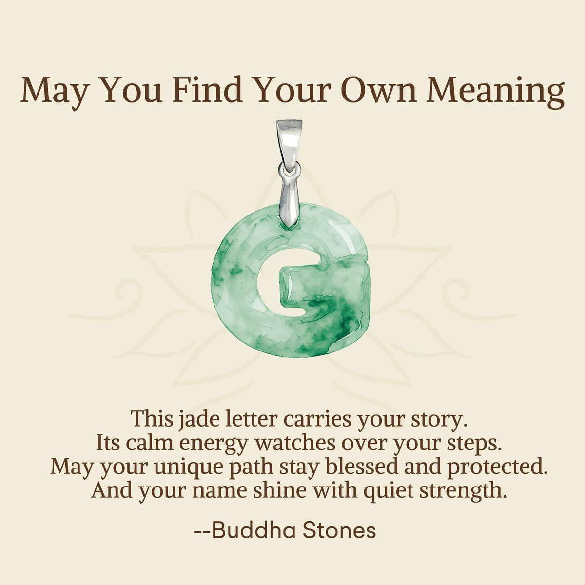 Buddha Stones May You Find Your Own Meaning Natural A-Z Letter Jade 925 Sterling Silver Chain Necklace Includes Gift Message Card