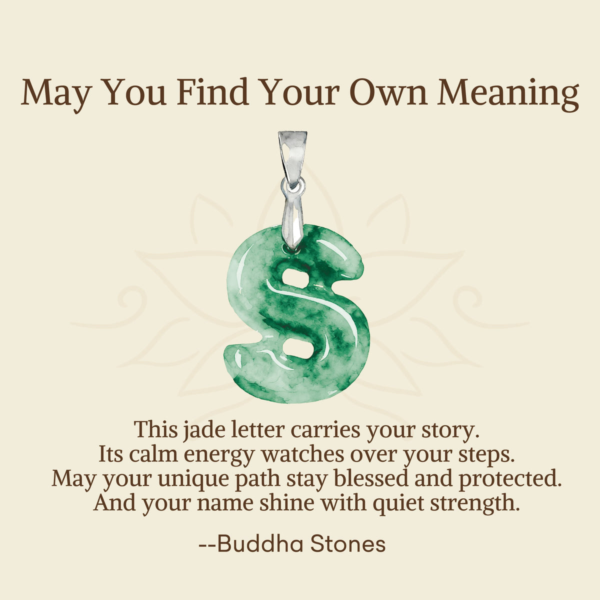 Buddha Stones May You Find Your Own Meaning Natural A-Z Letter Jade Titanium Steel Chain Necklace Includes Gift Message Card