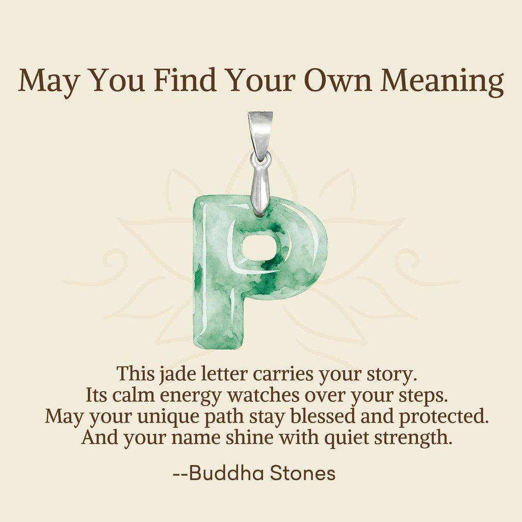 Buddha Stones May You Find Your Own Meaning Natural A-Z Letter Jade 925 Sterling Silver Chain Necklace Includes Gift Message Card