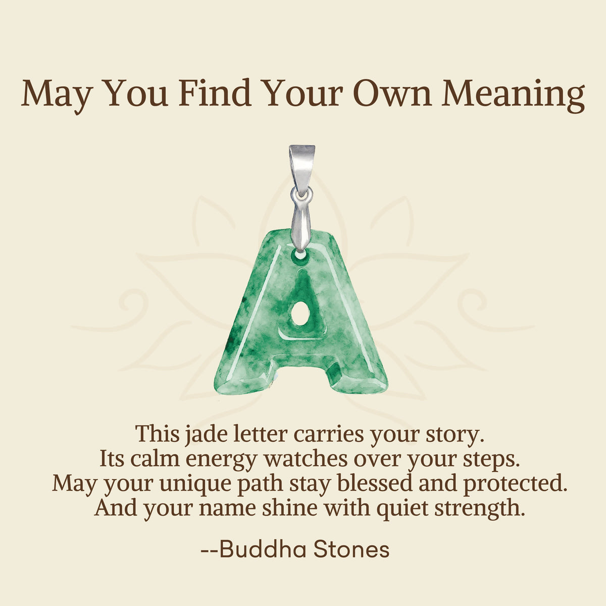 Buddha Stones May You Find Your Own Meaning Natural A-Z Letter Jade Titanium Steel Chain Necklace Includes Gift Message Card