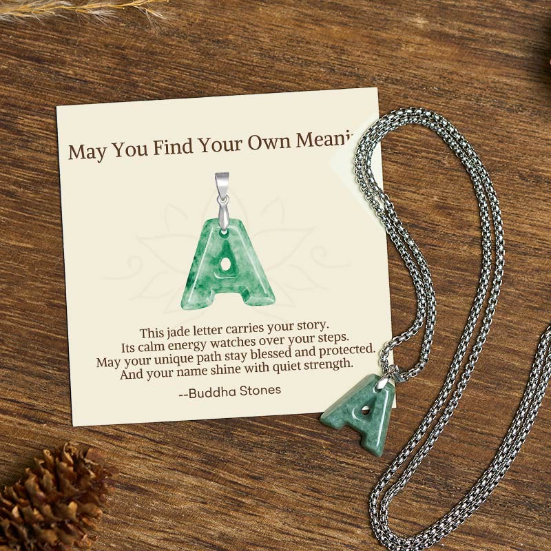 Buddha Stones May You Find Your Own Meaning Natural A-Z Letter Jade Titanium Steel Chain Necklace Includes Gift Message Card