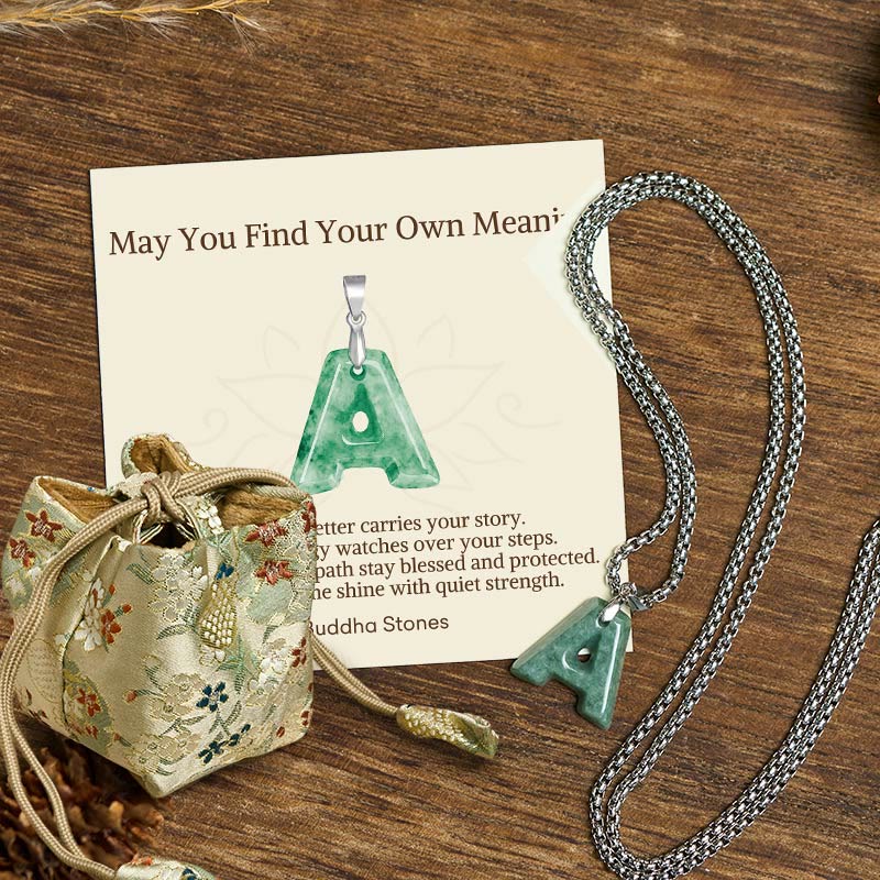 Buddha Stones May You Find Your Own Meaning Natural A-Z Letter Jade Titanium Steel Chain Necklace Includes Gift Message Card