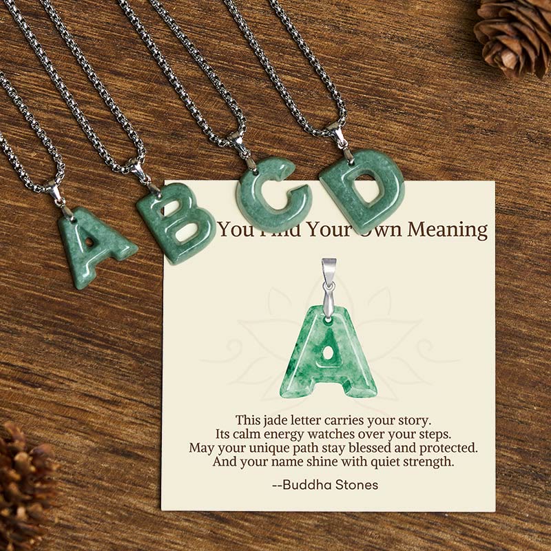 Buddha Stones May You Find Your Own Meaning Natural A-Z Letter Jade Titanium Steel Chain Necklace Includes Gift Message Card