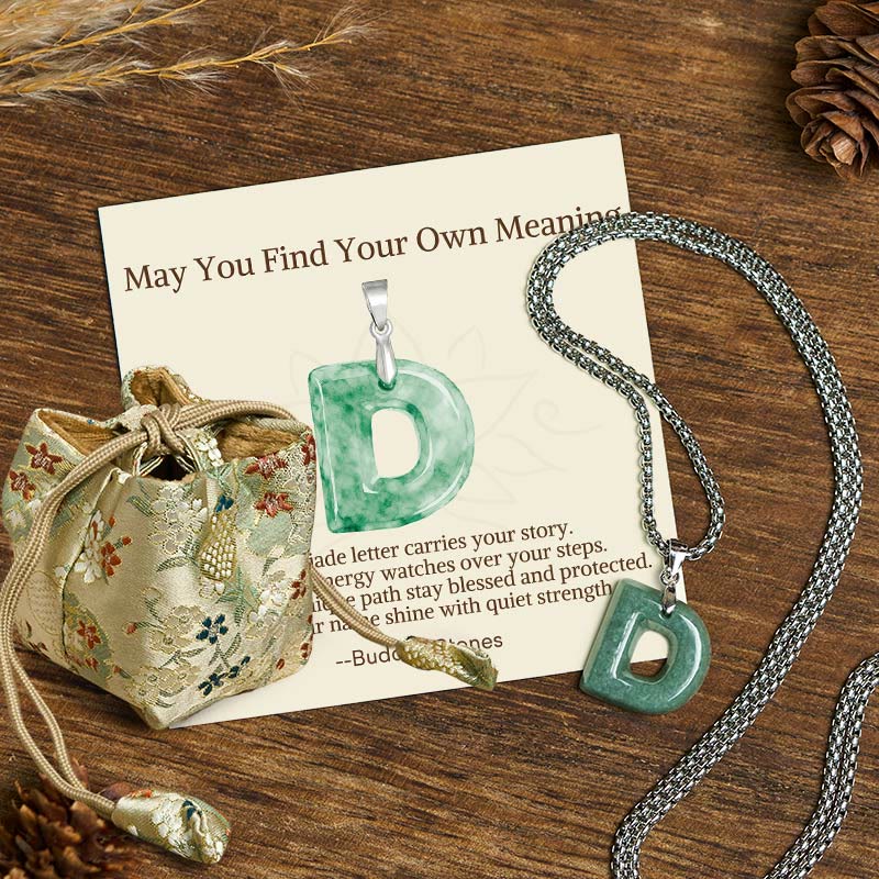 Buddha Stones May You Find Your Own Meaning Natural A-Z Letter Jade Titanium Steel Chain Necklace Includes Gift Message Card