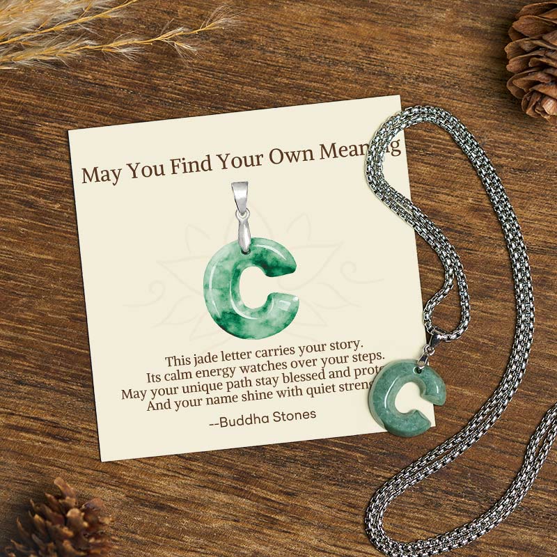Buddha Stones May You Find Your Own Meaning Natural A-Z Letter Jade Titanium Steel Chain Necklace Includes Gift Message Card