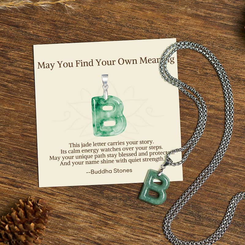 Buddha Stones May You Find Your Own Meaning Natural A-Z Letter Jade Titanium Steel Chain Necklace Includes Gift Message Card