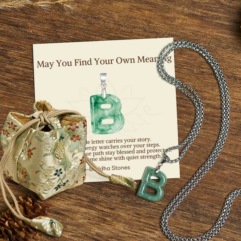 Buddha Stones May You Find Your Own Meaning Natural A-Z Letter Jade Titanium Steel Chain Necklace Includes Gift Message Card