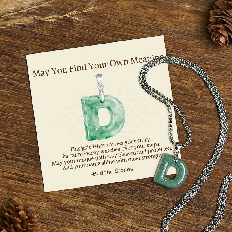 Buddha Stones May You Find Your Own Meaning Natural A-Z Letter Jade Titanium Steel Chain Necklace Includes Gift Message Card