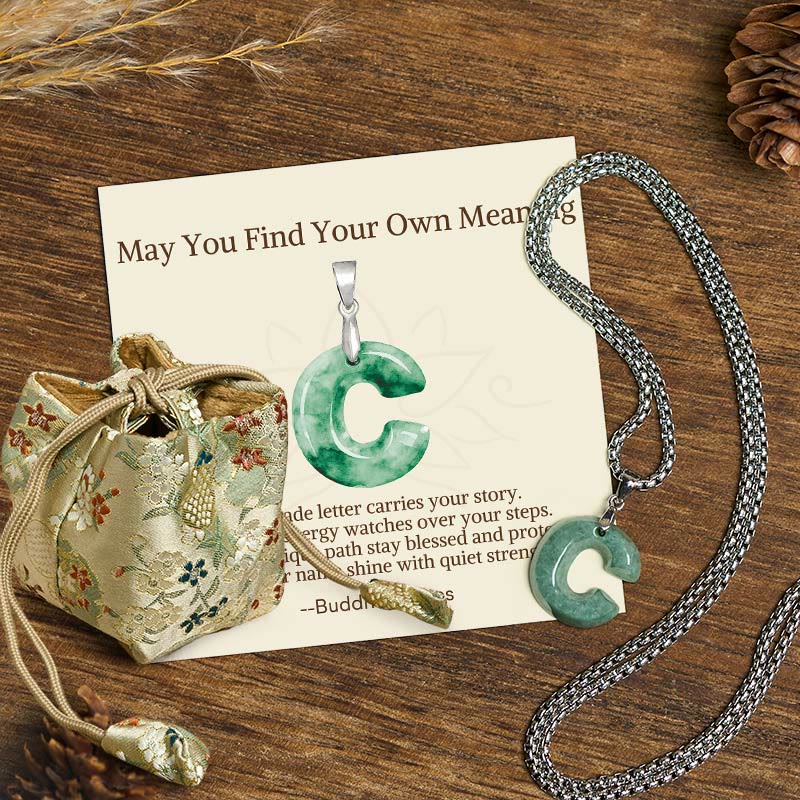 Buddha Stones May You Find Your Own Meaning Natural A-Z Letter Jade Titanium Steel Chain Necklace Includes Gift Message Card