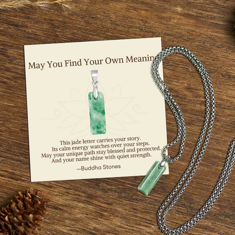 Buddha Stones May You Find Your Own Meaning Natural A-Z Letter Jade Titanium Steel Chain Necklace Includes Gift Message Card