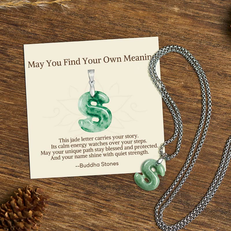 Buddha Stones May You Find Your Own Meaning Natural A-Z Letter Jade Titanium Steel Chain Necklace Includes Gift Message Card