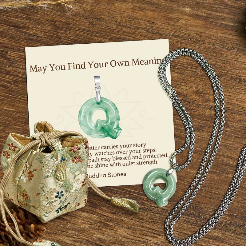 Buddha Stones May You Find Your Own Meaning Natural A-Z Letter Jade Titanium Steel Chain Necklace Includes Gift Message Card