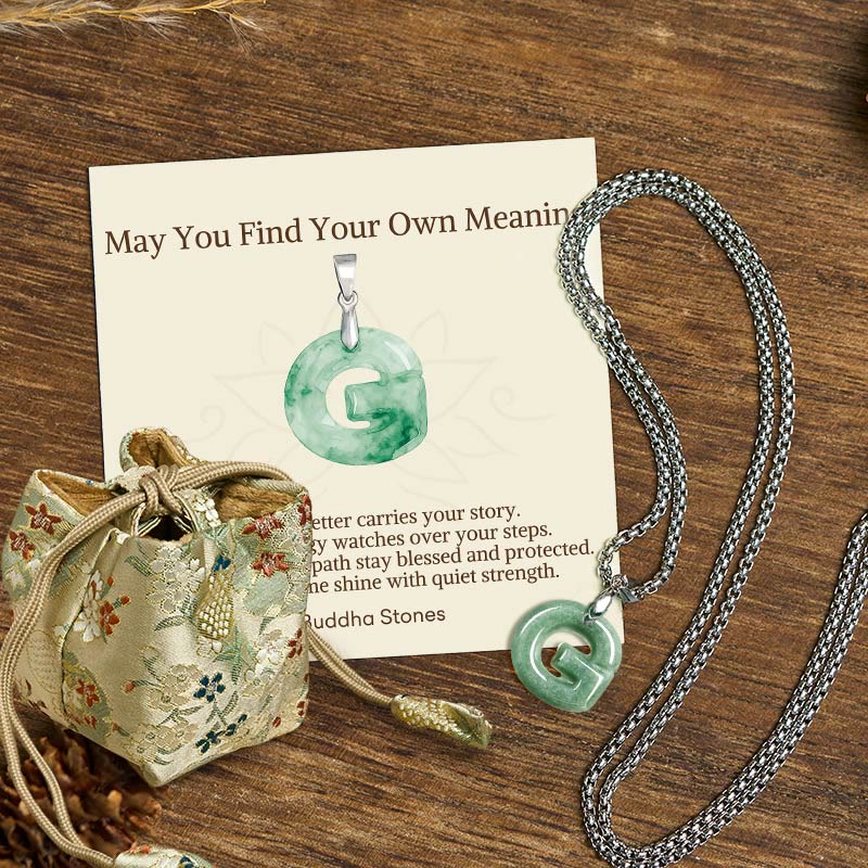 Buddha Stones May You Find Your Own Meaning Natural A-Z Letter Jade Titanium Steel Chain Necklace Includes Gift Message Card