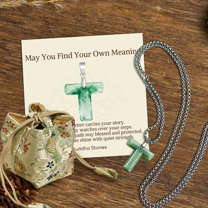 Buddha Stones May You Find Your Own Meaning Natural A-Z Letter Jade Titanium Steel Chain Necklace Includes Gift Message Card