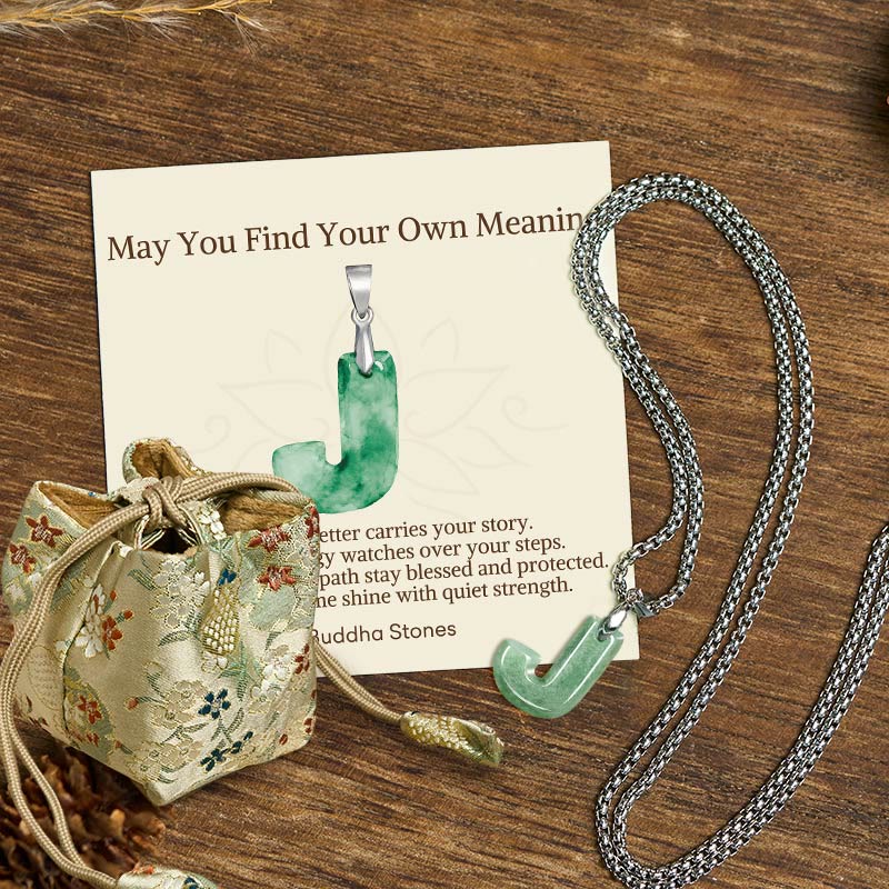 Buddha Stones May You Find Your Own Meaning Natural A-Z Letter Jade Titanium Steel Chain Necklace Includes Gift Message Card
