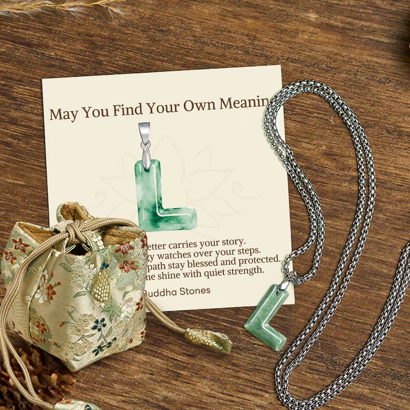 Buddha Stones May You Find Your Own Meaning Natural A-Z Letter Jade Titanium Steel Chain Necklace Includes Gift Message Card