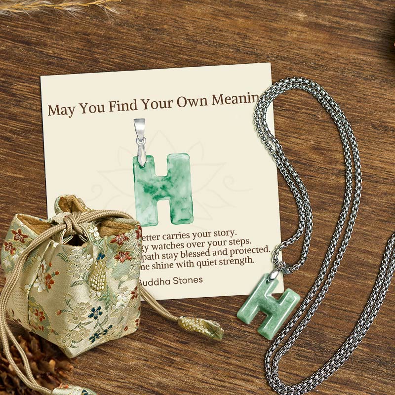 Buddha Stones May You Find Your Own Meaning Natural A-Z Letter Jade Titanium Steel Chain Necklace Includes Gift Message Card