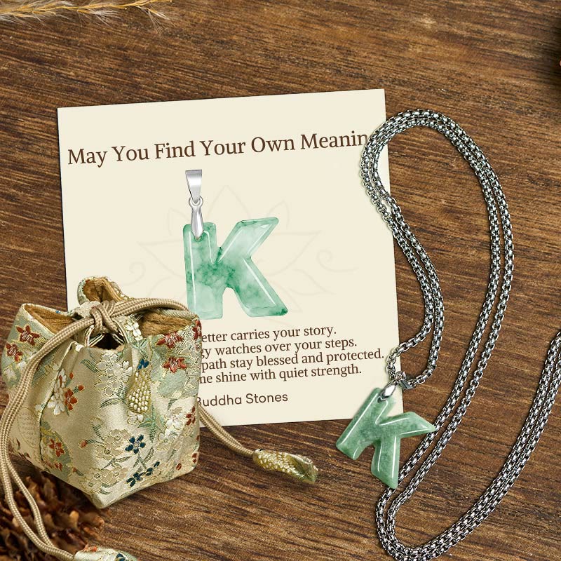 Buddha Stones May You Find Your Own Meaning Natural A-Z Letter Jade Titanium Steel Chain Necklace Includes Gift Message Card
