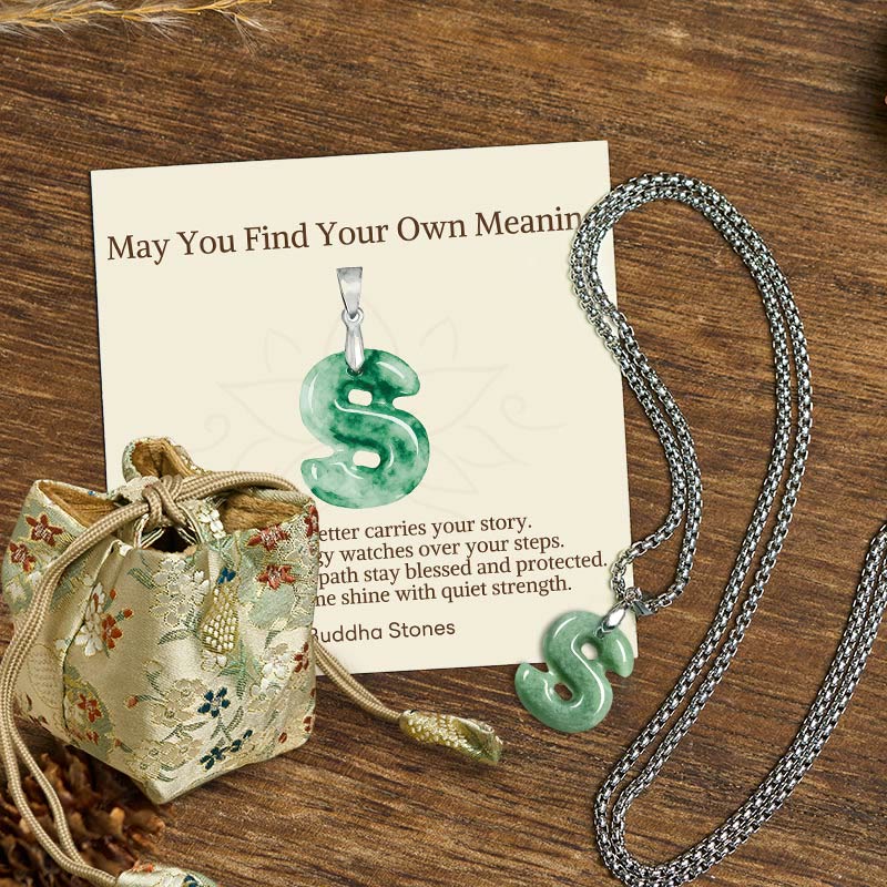 Buddha Stones May You Find Your Own Meaning Natural A-Z Letter Jade Titanium Steel Chain Necklace Includes Gift Message Card