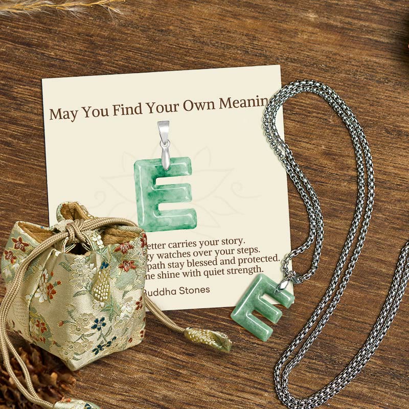 Buddha Stones May You Find Your Own Meaning Natural A-Z Letter Jade Titanium Steel Chain Necklace Includes Gift Message Card