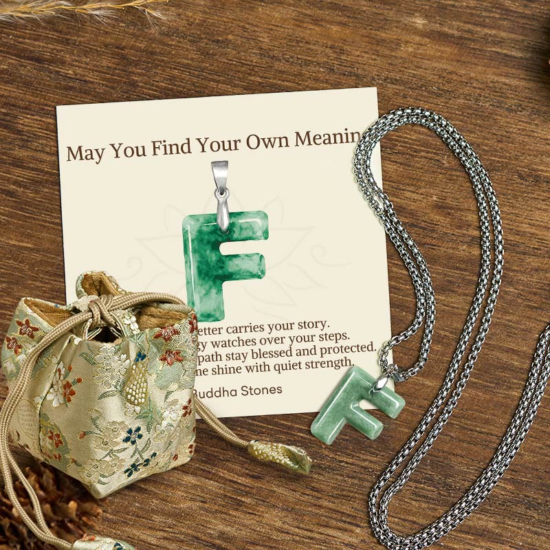 Buddha Stones May You Find Your Own Meaning Natural A-Z Letter Jade Titanium Steel Chain Necklace Includes Gift Message Card