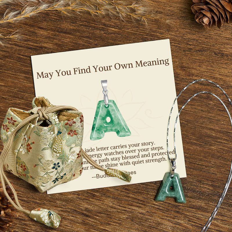 Buddha Stones May You Find Your Own Meaning Natural A-Z Letter Jade Titanium Steel Chain Necklace Includes Gift Message Card