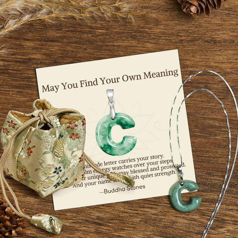 Buddha Stones May You Find Your Own Meaning Natural A-Z Letter Jade Titanium Steel Chain Necklace Includes Gift Message Card