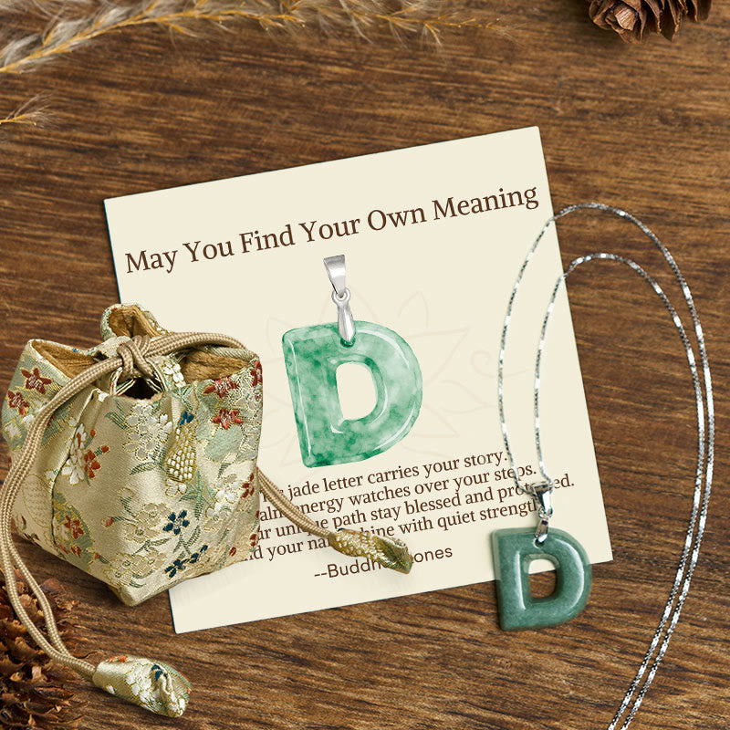 Buddha Stones May You Find Your Own Meaning Natural A-Z Letter Jade Titanium Steel Chain Necklace Includes Gift Message Card