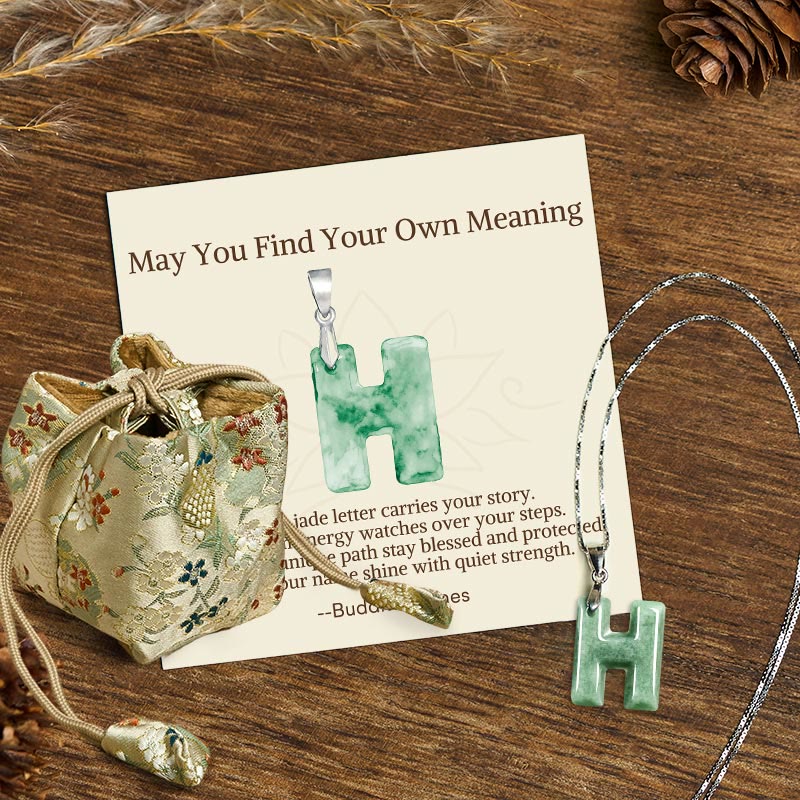 Buddha Stones May You Find Your Own Meaning Natural A-Z Letter Jade Titanium Steel Chain Necklace Includes Gift Message Card