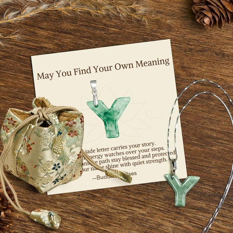 Buddha Stones May You Find Your Own Meaning Natural A-Z Letter Jade Titanium Steel Chain Necklace Includes Gift Message Card
