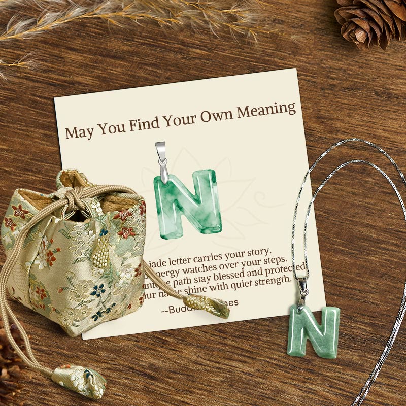 Buddha Stones May You Find Your Own Meaning Natural A-Z Letter Jade Titanium Steel Chain Necklace Includes Gift Message Card