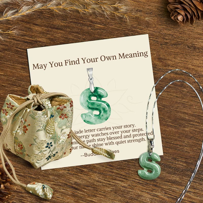 Buddha Stones May You Find Your Own Meaning Natural A-Z Letter Jade Titanium Steel Chain Necklace Includes Gift Message Card