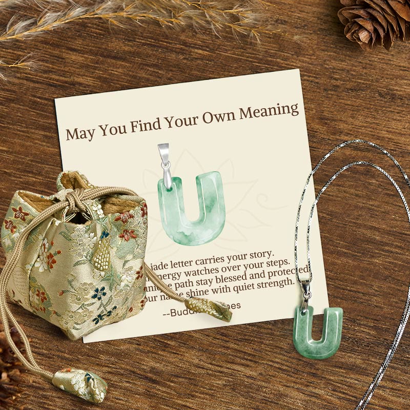 Buddha Stones May You Find Your Own Meaning Natural A-Z Letter Jade Titanium Steel Chain Necklace Includes Gift Message Card