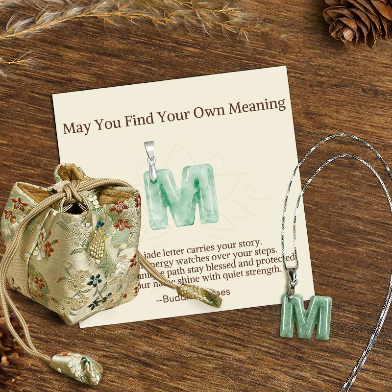 Buddha Stones May You Find Your Own Meaning Natural A-Z Letter Jade Titanium Steel Chain Necklace Includes Gift Message Card