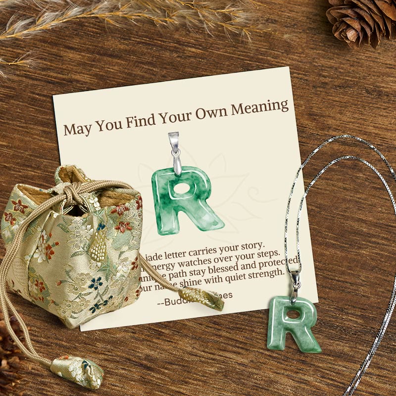 Buddha Stones May You Find Your Own Meaning Natural A-Z Letter Jade Titanium Steel Chain Necklace Includes Gift Message Card