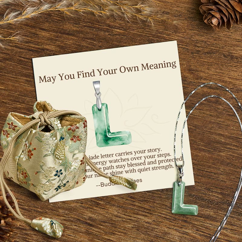 Buddha Stones May You Find Your Own Meaning Natural A-Z Letter Jade Titanium Steel Chain Necklace Includes Gift Message Card