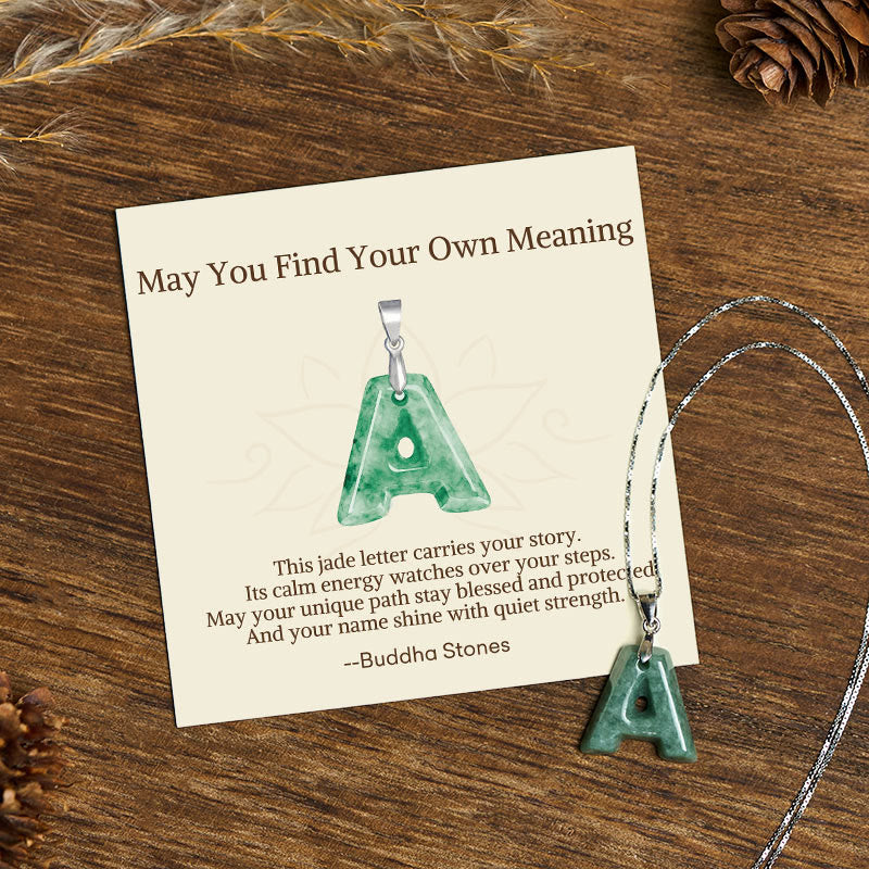 Buddha Stones May You Find Your Own Meaning Natural A-Z Letter Jade Titanium Steel Chain Necklace Includes Gift Message Card