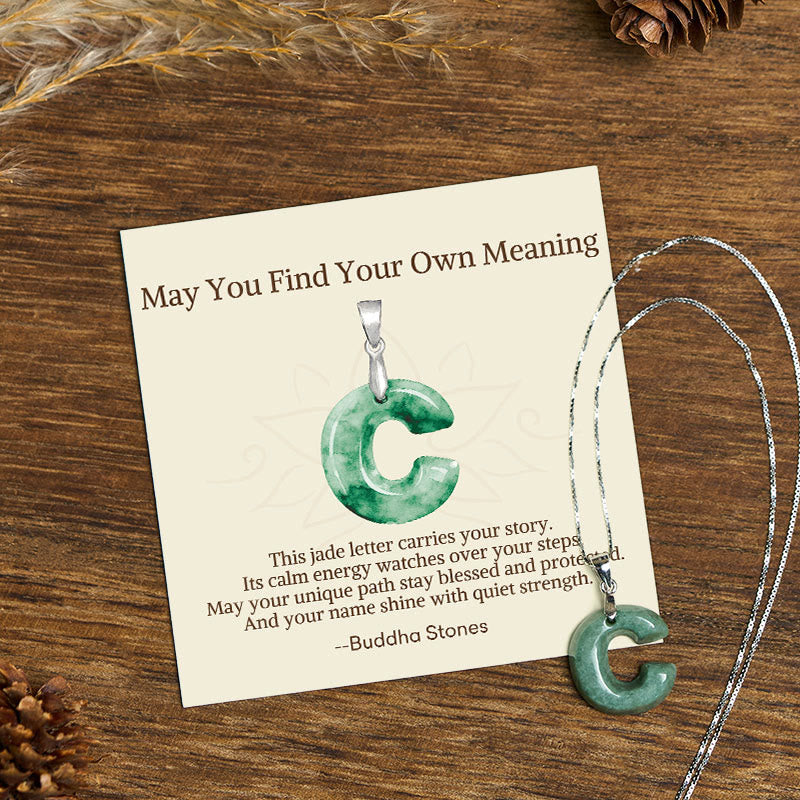 Buddha Stones May You Find Your Own Meaning Natural A-Z Letter Jade Titanium Steel Chain Necklace Includes Gift Message Card