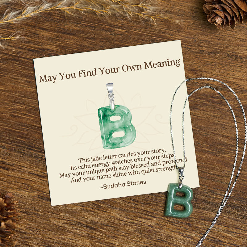 Buddha Stones May You Find Your Own Meaning Natural A-Z Letter Jade 925 Sterling Silver Chain Necklace Includes Gift Message Card