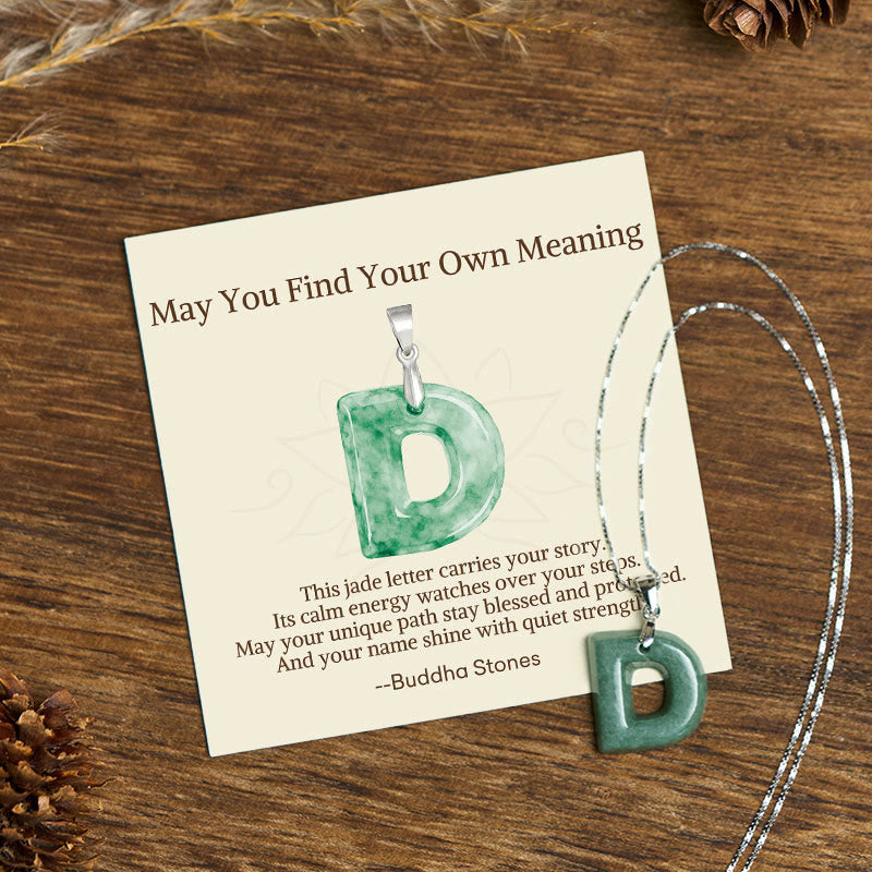 Buddha Stones May You Find Your Own Meaning Natural A-Z Letter Jade Titanium Steel Chain Necklace Includes Gift Message Card