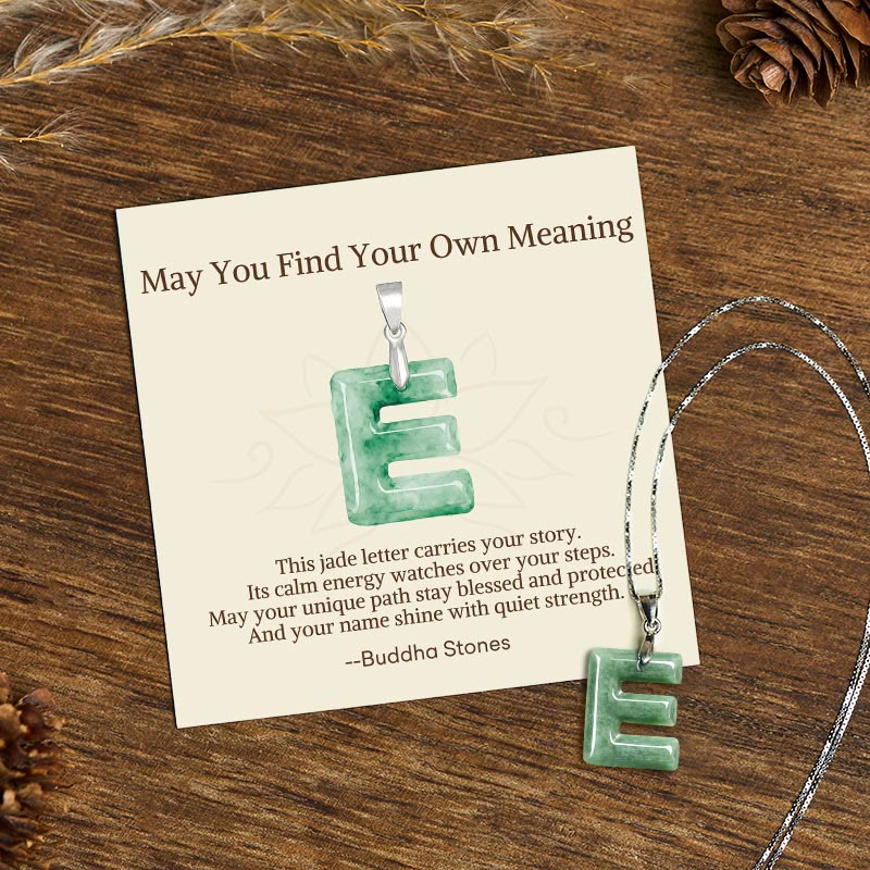 Buddha Stones May You Find Your Own Meaning Natural A-Z Letter Jade 925 Sterling Silver Chain Necklace Includes Gift Message Card