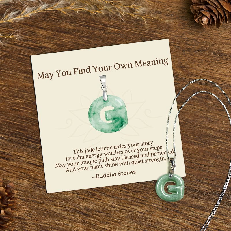 Buddha Stones May You Find Your Own Meaning Natural A-Z Letter Jade Titanium Steel Chain Necklace Includes Gift Message Card