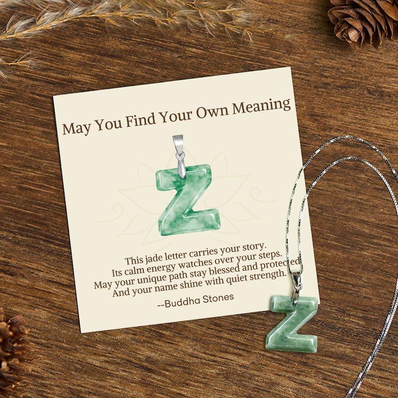 Buddha Stones May You Find Your Own Meaning Natural A-Z Letter Jade Titanium Steel Chain Necklace Includes Gift Message Card